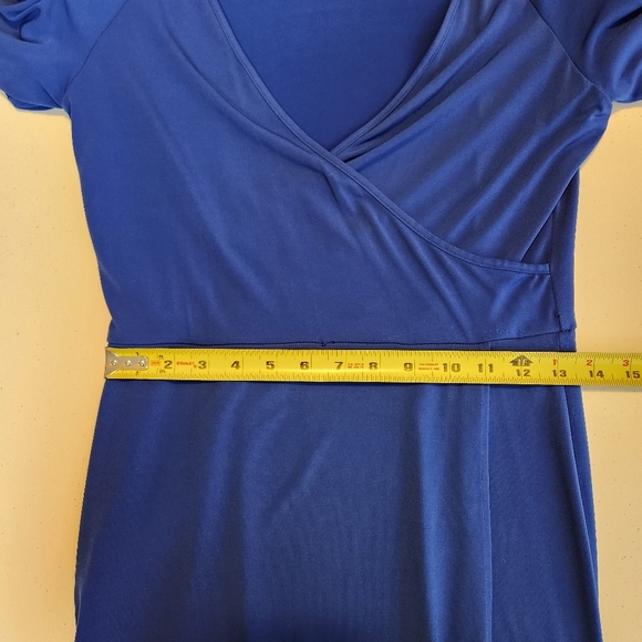 Calvin Klein Blue Short Sleeve Knee Length Dress Stretchy Wrap V-Neck Office - Picture 9 of 10